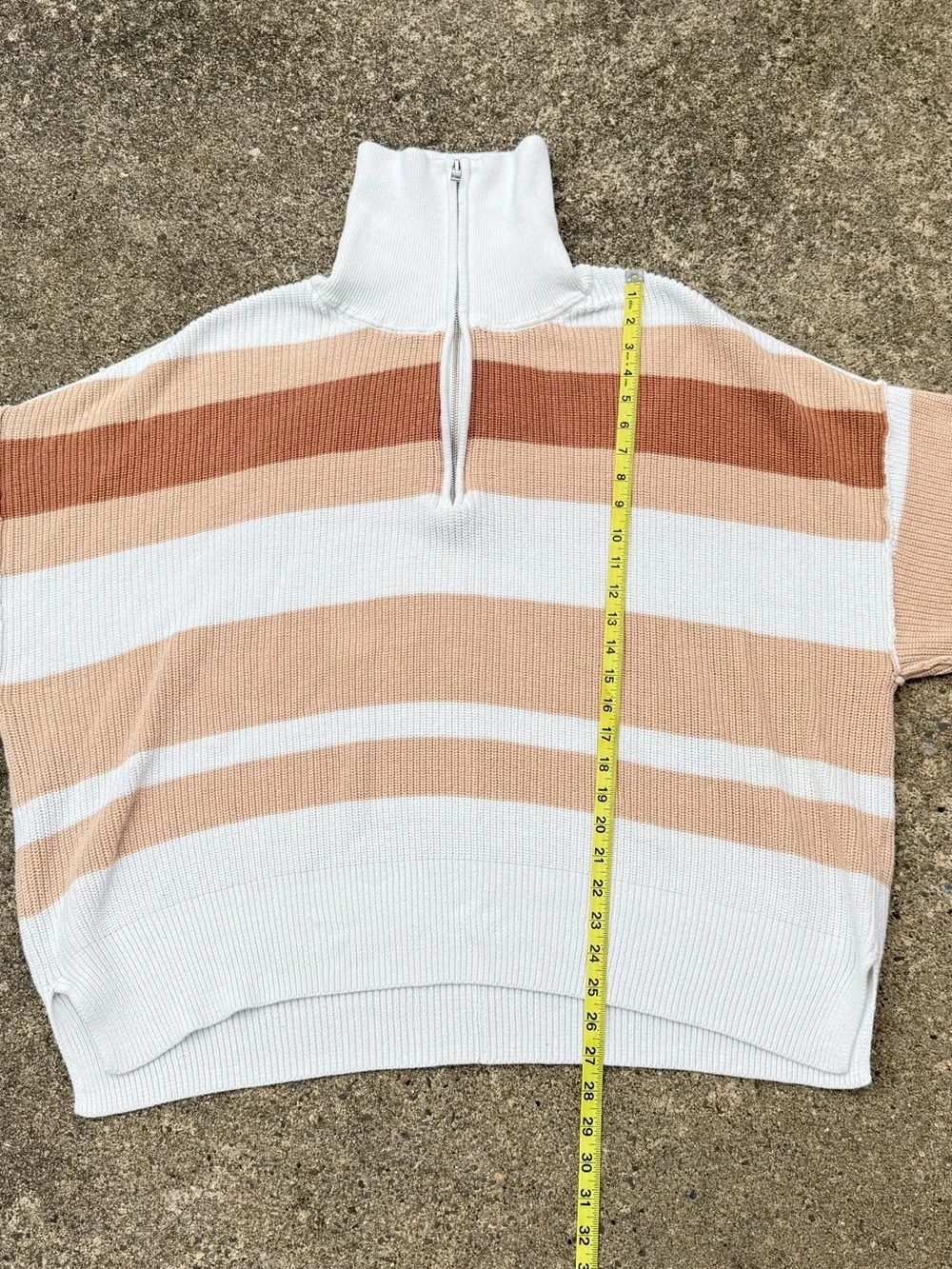 Aerie Striped Quarter-Zip Oversized Sweater in Cream & Tan size XL - Picture 10 of 12